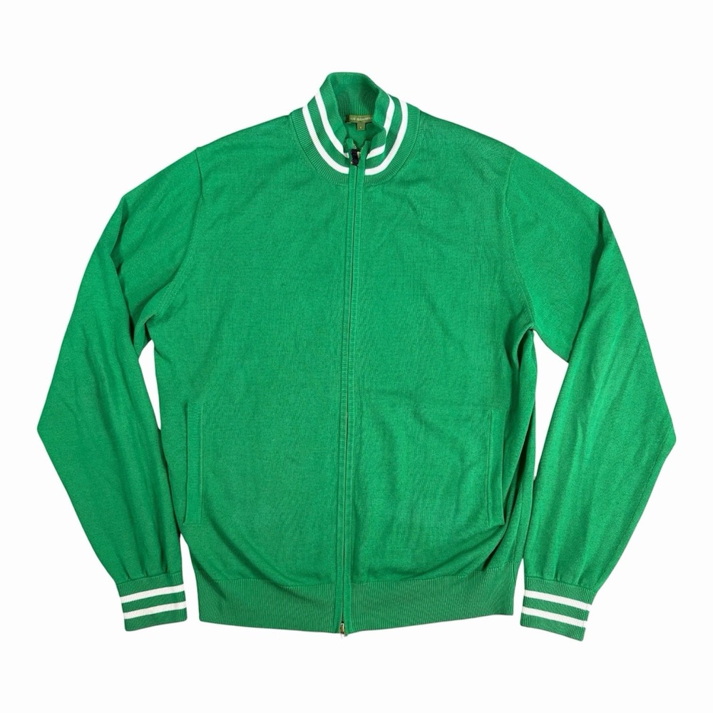 Sid Mashburn Men's L Green Knit Full Zip Track Sweater Jacket Old Money Cotton